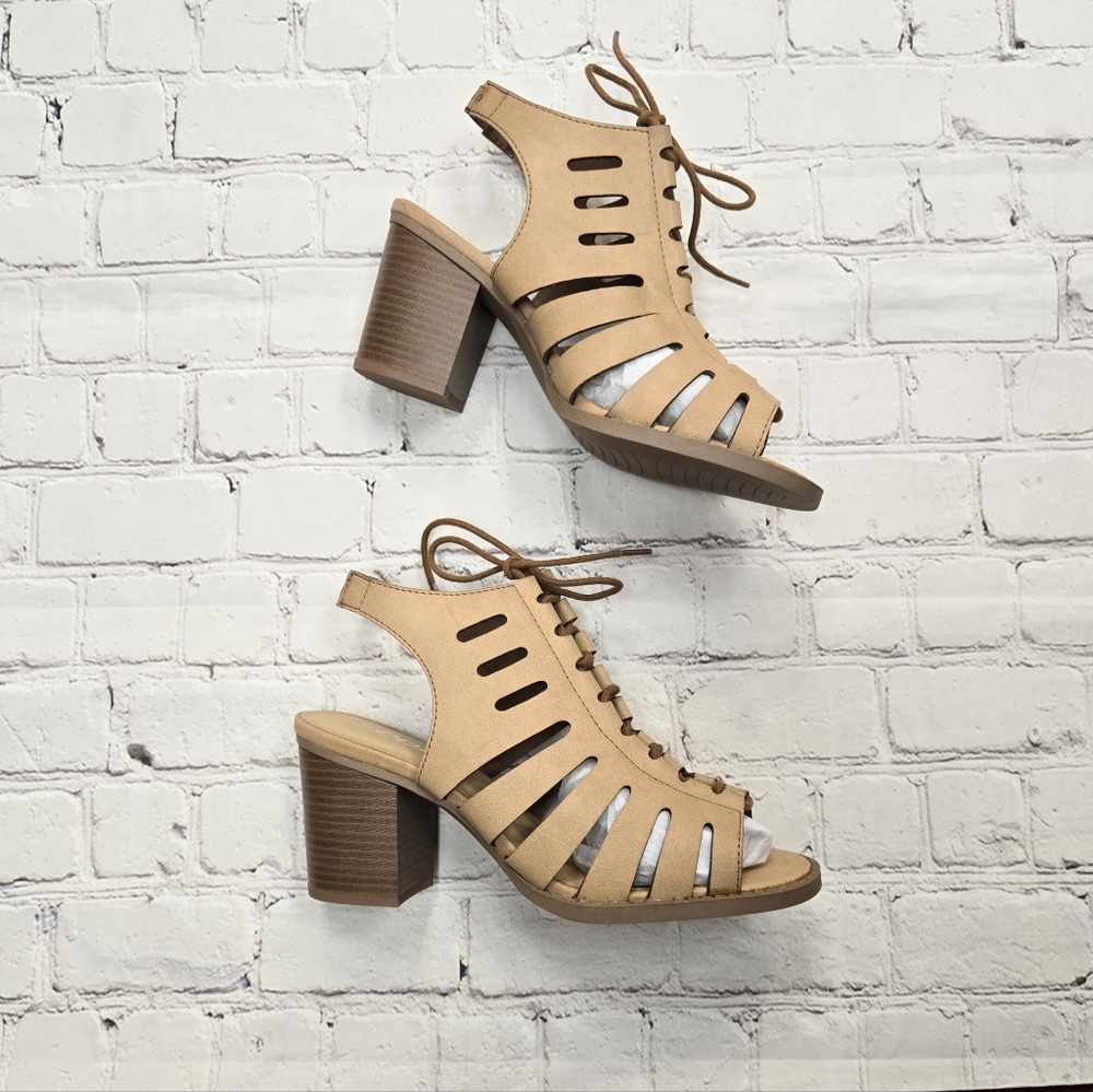 Slingback Lace Up PU Sandal Heels Women's Size 8.5